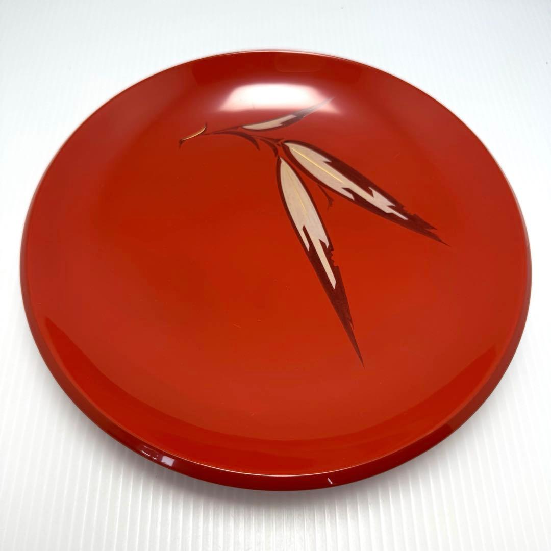 未使用 輪島塗 菓子皿 箸 セット 和皿 漆器 喰籠 赤色 葉 共箱 説明書