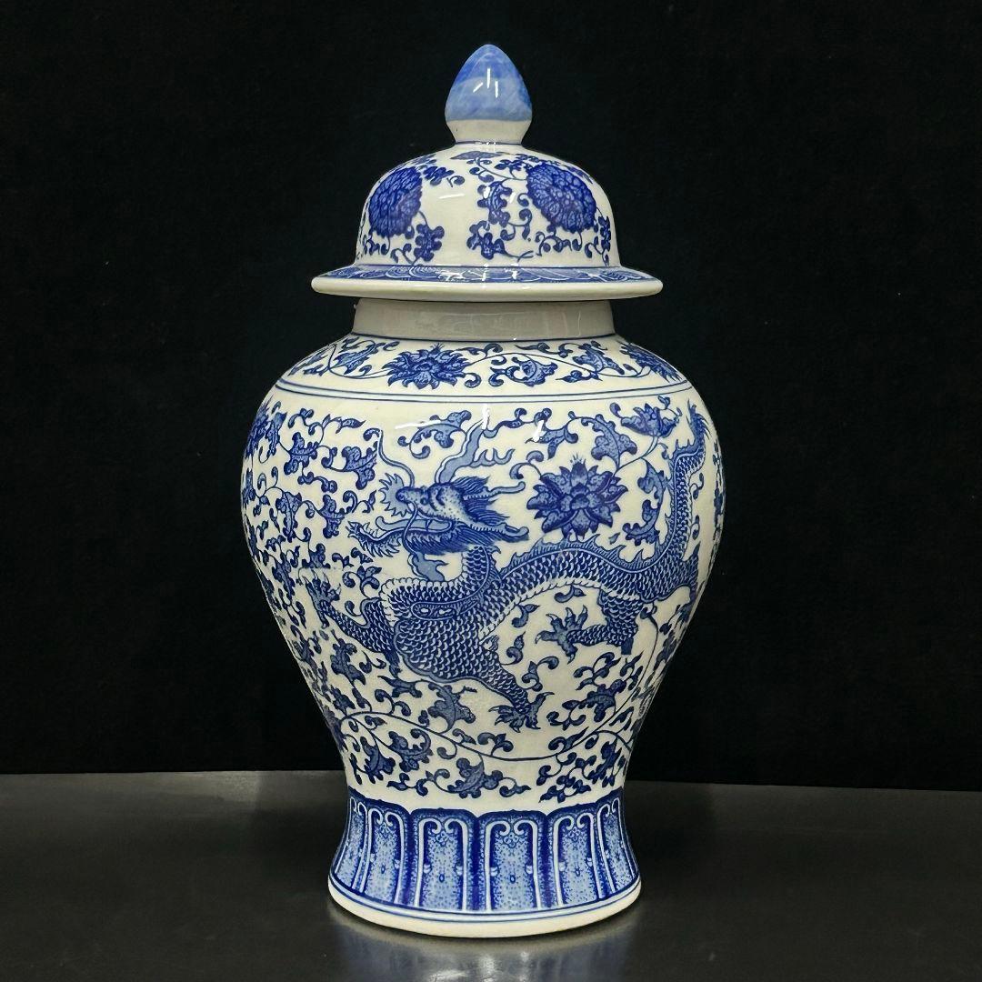 景徳鎮 青花磁器 竜紋将軍貯蔵缶 装飾品 現代工芸品 美術品 置物