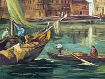 【真作】絵画　油彩30号　陽光のヴェネツィア運河風景　ヨーロッパ風景画　X190