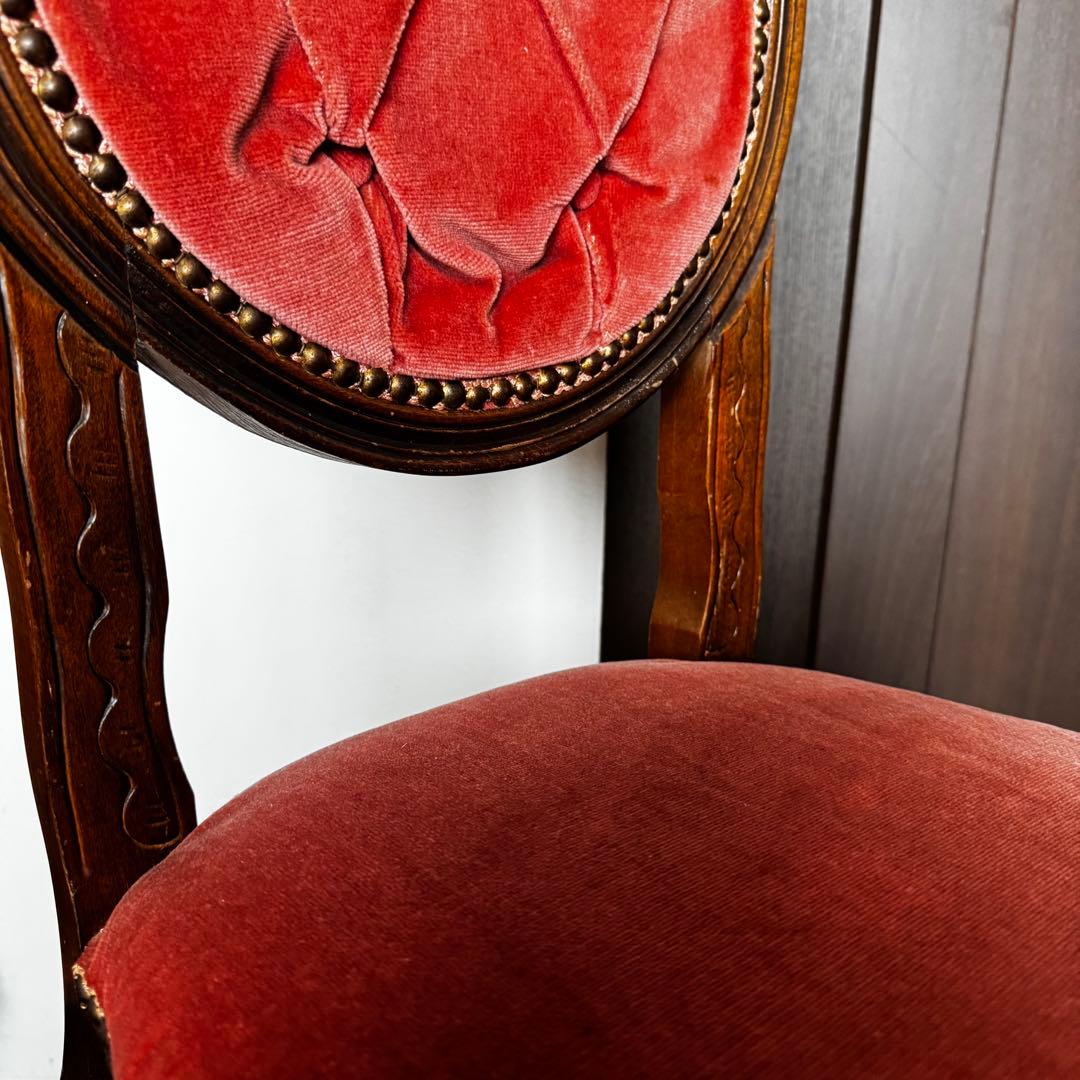 アンティークチェア　ベロア　レッド　ピンク　ウッド　ミッドセンチュリー