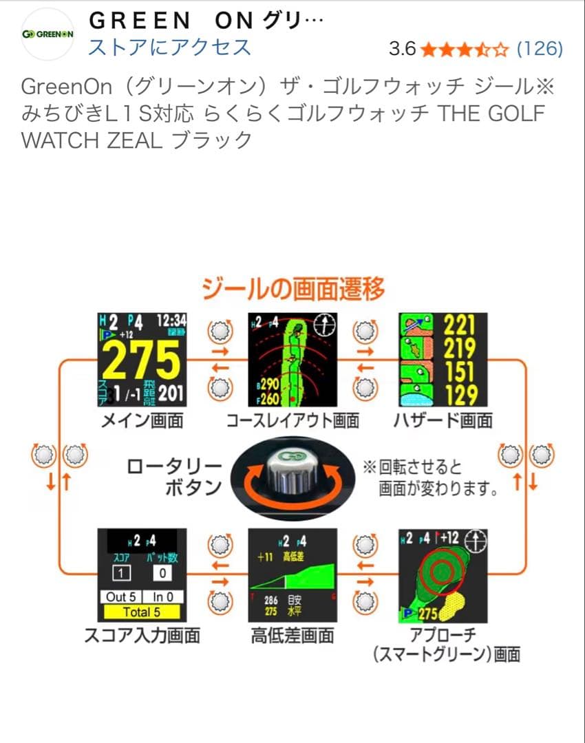 新品未使用未開封　GreenOn ゴルフウォッチ ZEAL ブラック