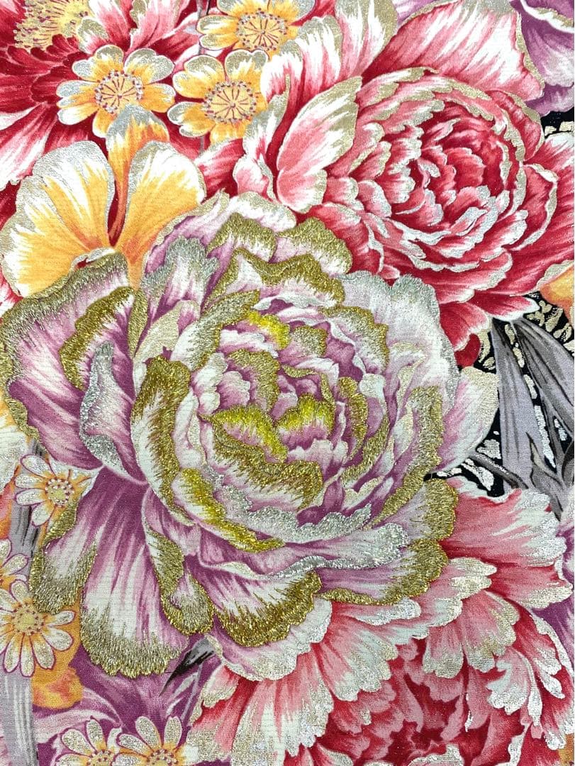 振袖 豪華 銀通し 刺繍 金彩 個性的 大輪 胡蝶蘭 身丈173cm 撥水加工済