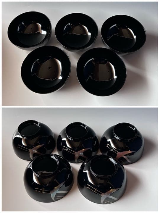 煮物椀　琳派　鶴蒔絵　五客組　静寛　共箱　山中塗　懐石　漆器　正月　初釜　茶道具