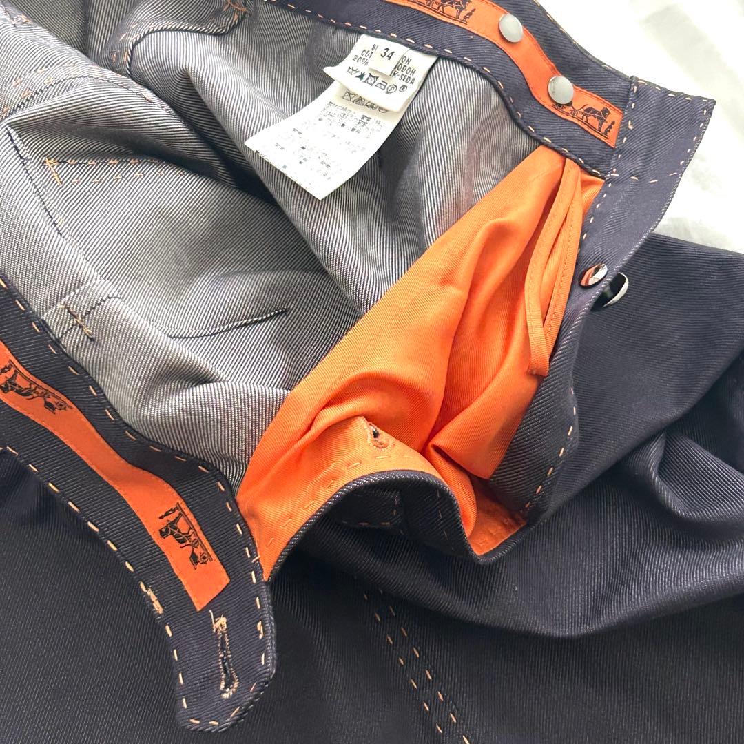 美品 HERMES エルメス スカート セリエ デニム ステッチ パープル 紫