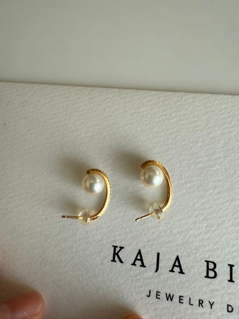 カジャビジュー　イエローゴールドダイヤパールピアス