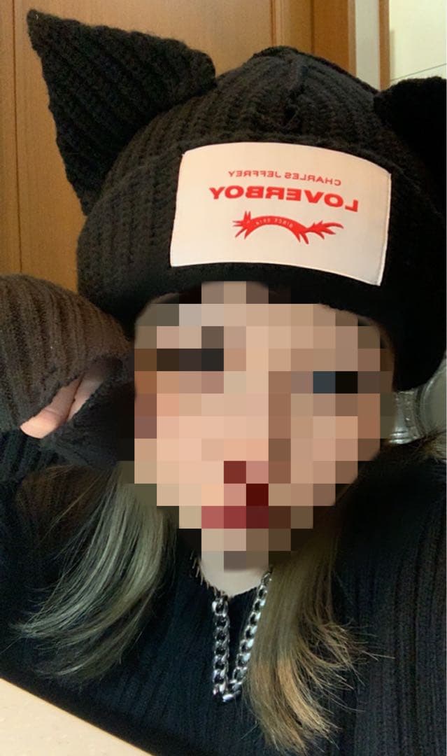 LOVERBOY 猫耳ニットビーニー ブラック