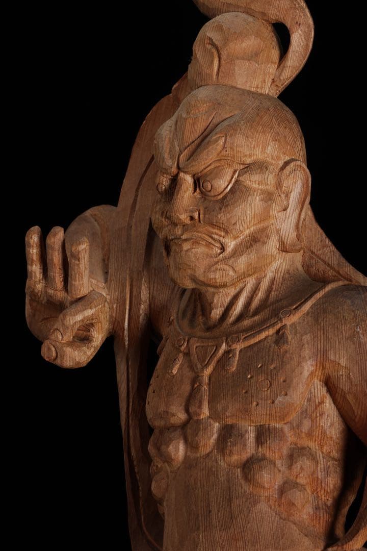 大型 木彫 仁王像 阿形 金剛力士像 59cm 仏像 一刀彫 仏教美術 古美術品