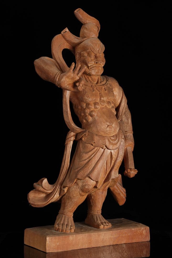 大型 木彫 仁王像 阿形 金剛力士像 59cm 仏像 一刀彫 仏教美術 古美術品