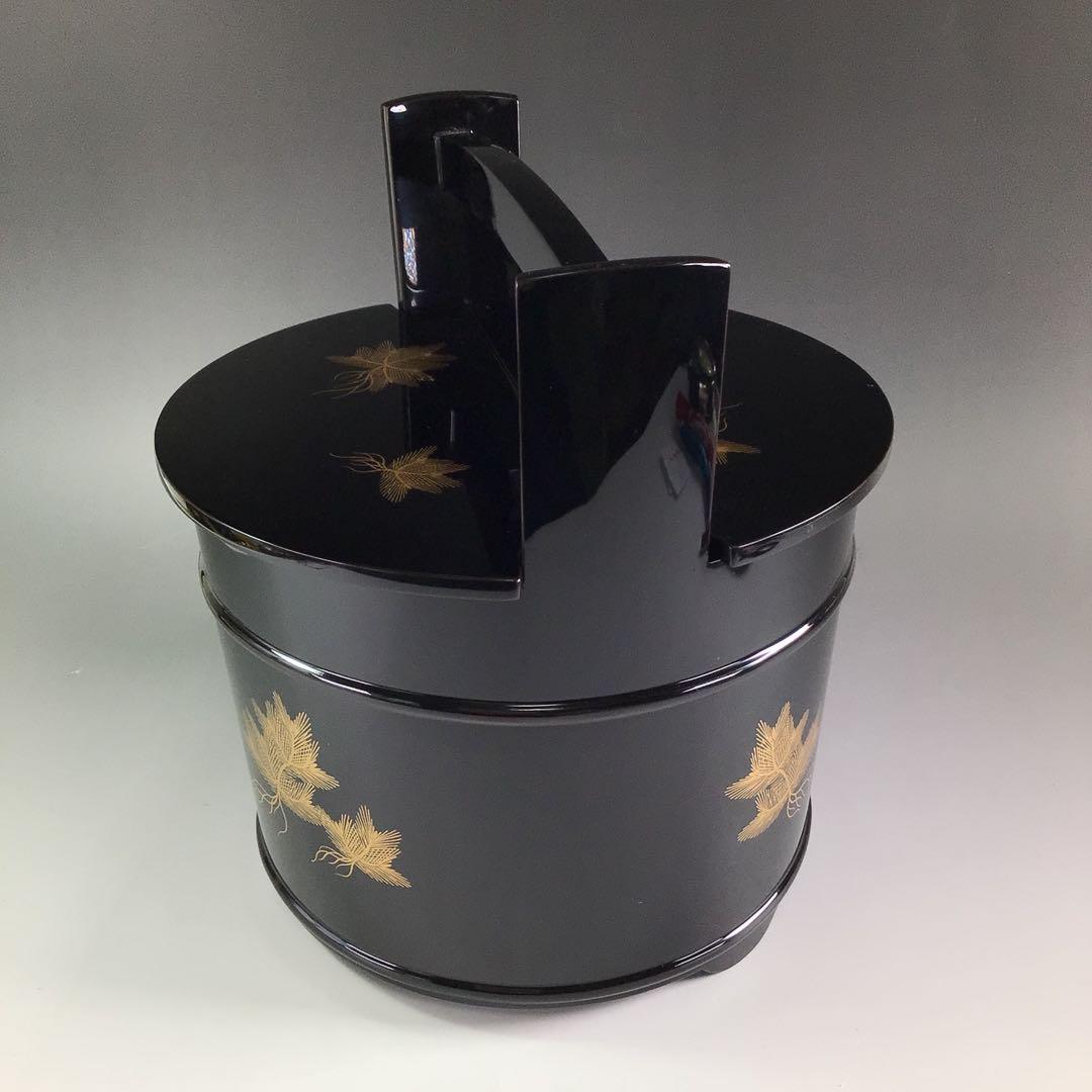 Ｐ８５９　水指　『輪島塗』『根引松蒔絵』『手桶水指』　共箱　茶道具