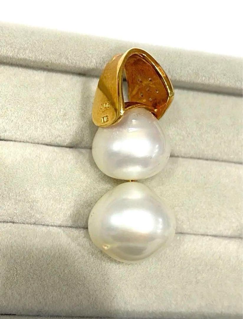 ふ*。様 K18 美品　パール 1.25mテリ◯ 　0.06ct ネックレストッ