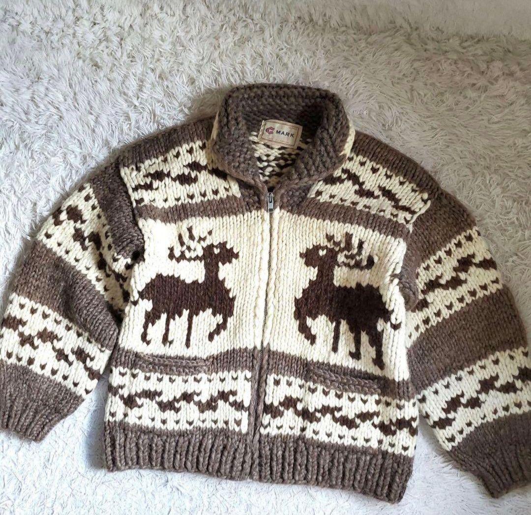 90s MARK カナダ製 カウチンニットセーター トナカイXL〜 2XL相当