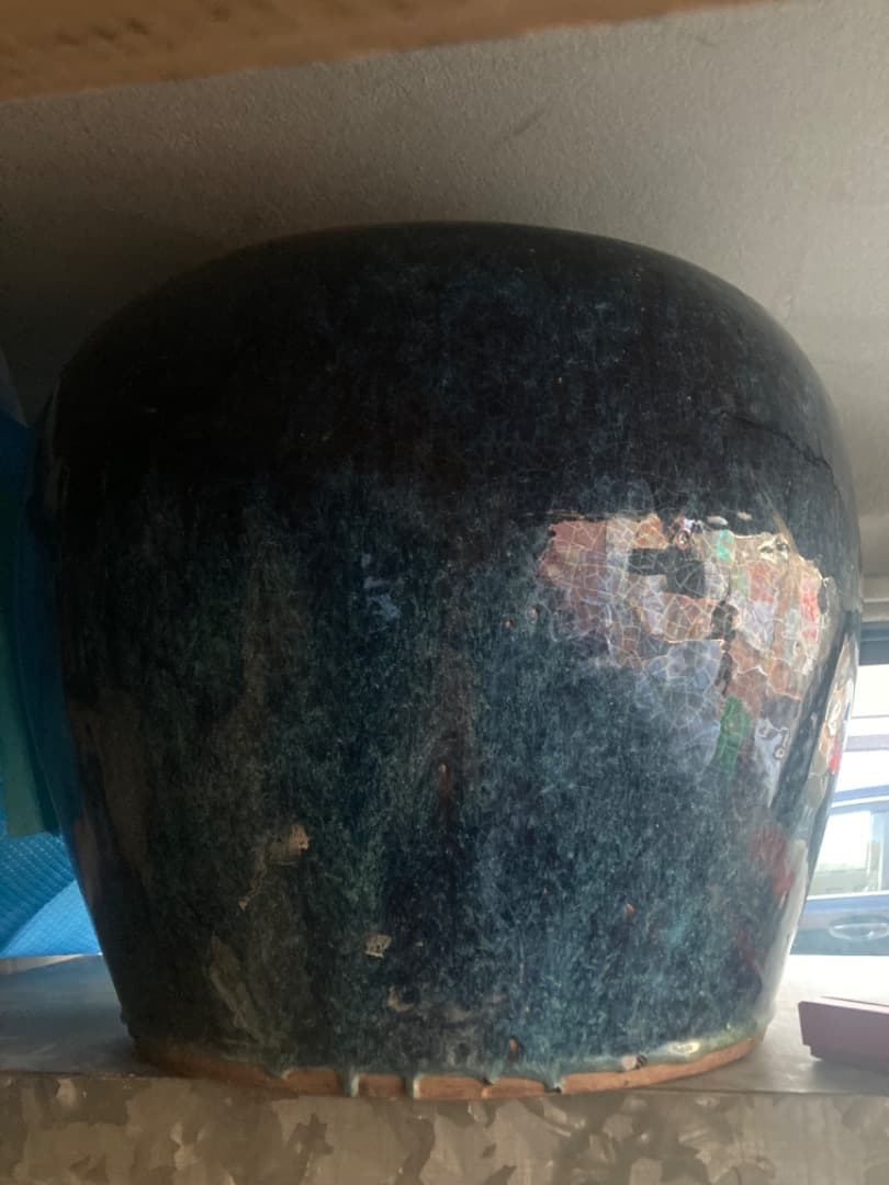 火鉢　水鉢　直径60cm 青色と茶色の陶器製火鉢