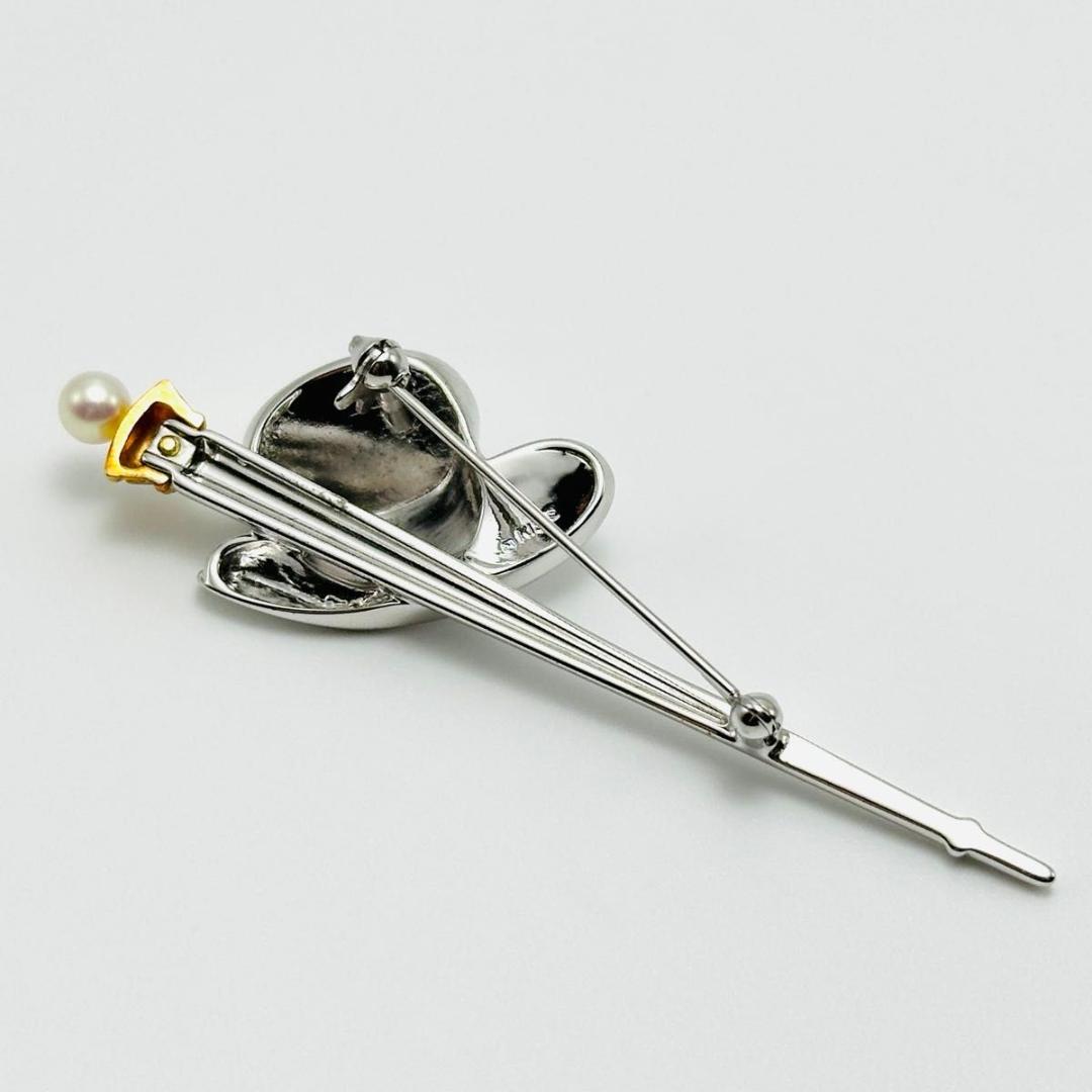 MIKIMOTO コンビ　ブローチ　パール　ハット　ステッキ　k18 シルバー