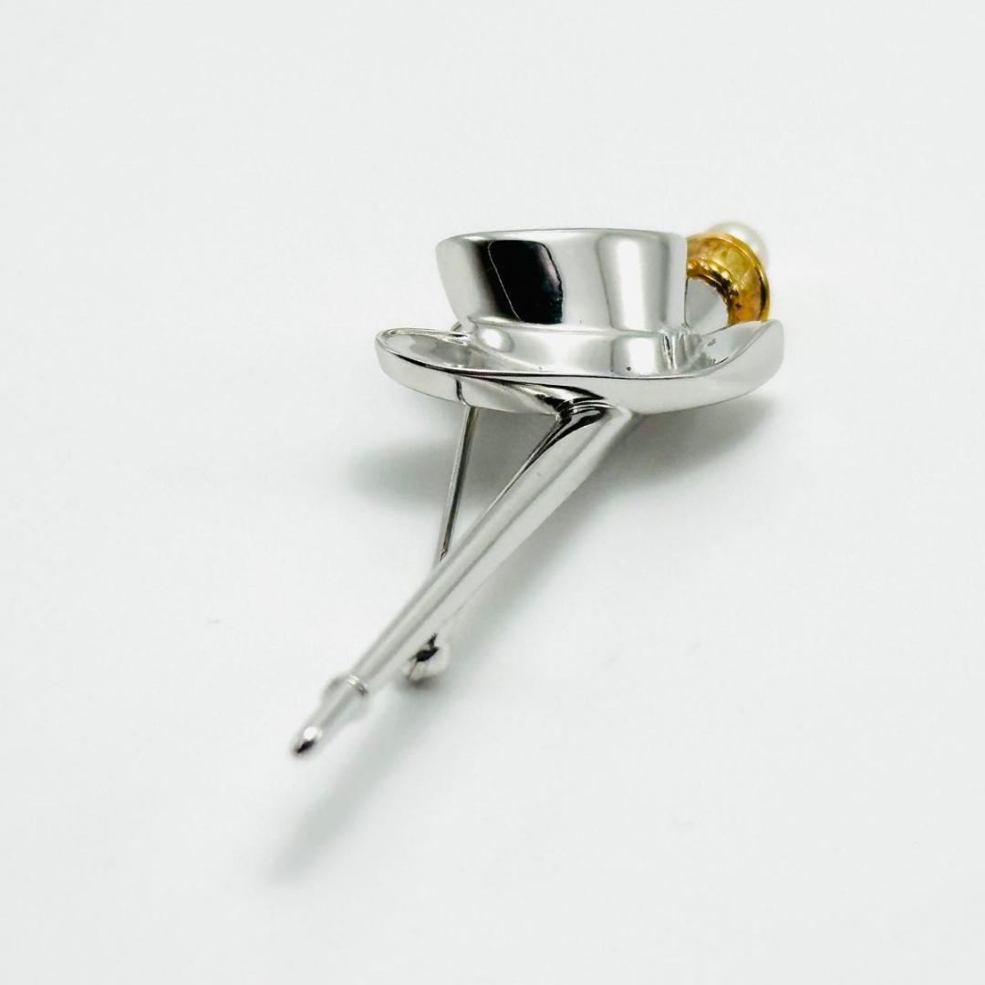 MIKIMOTO コンビ　ブローチ　パール　ハット　ステッキ　k18 シルバー