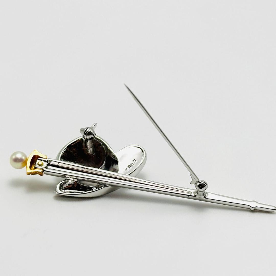 MIKIMOTO コンビ　ブローチ　パール　ハット　ステッキ　k18 シルバー