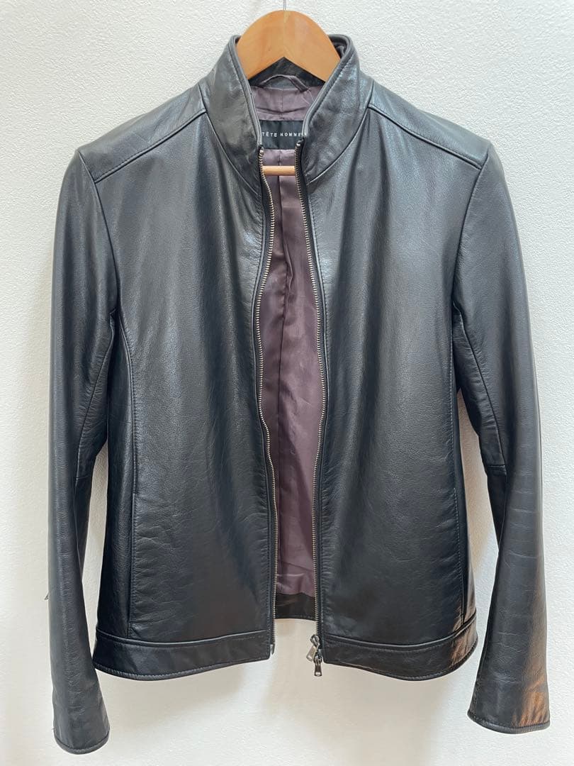 【美品】TETE HOMME（テットオム）牛革シングルライダース ジャケット L