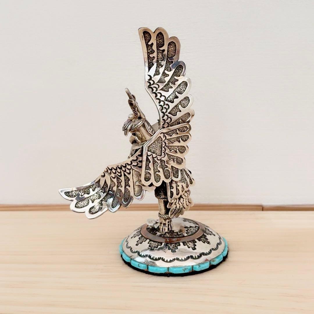 ナバホ族 スターリングシルバー カチナ イーグルダンサー シルバーターコイズ彫刻