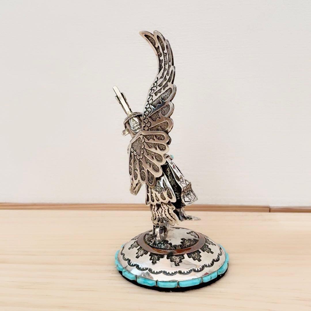 ナバホ族 スターリングシルバー カチナ イーグルダンサー シルバーターコイズ彫刻