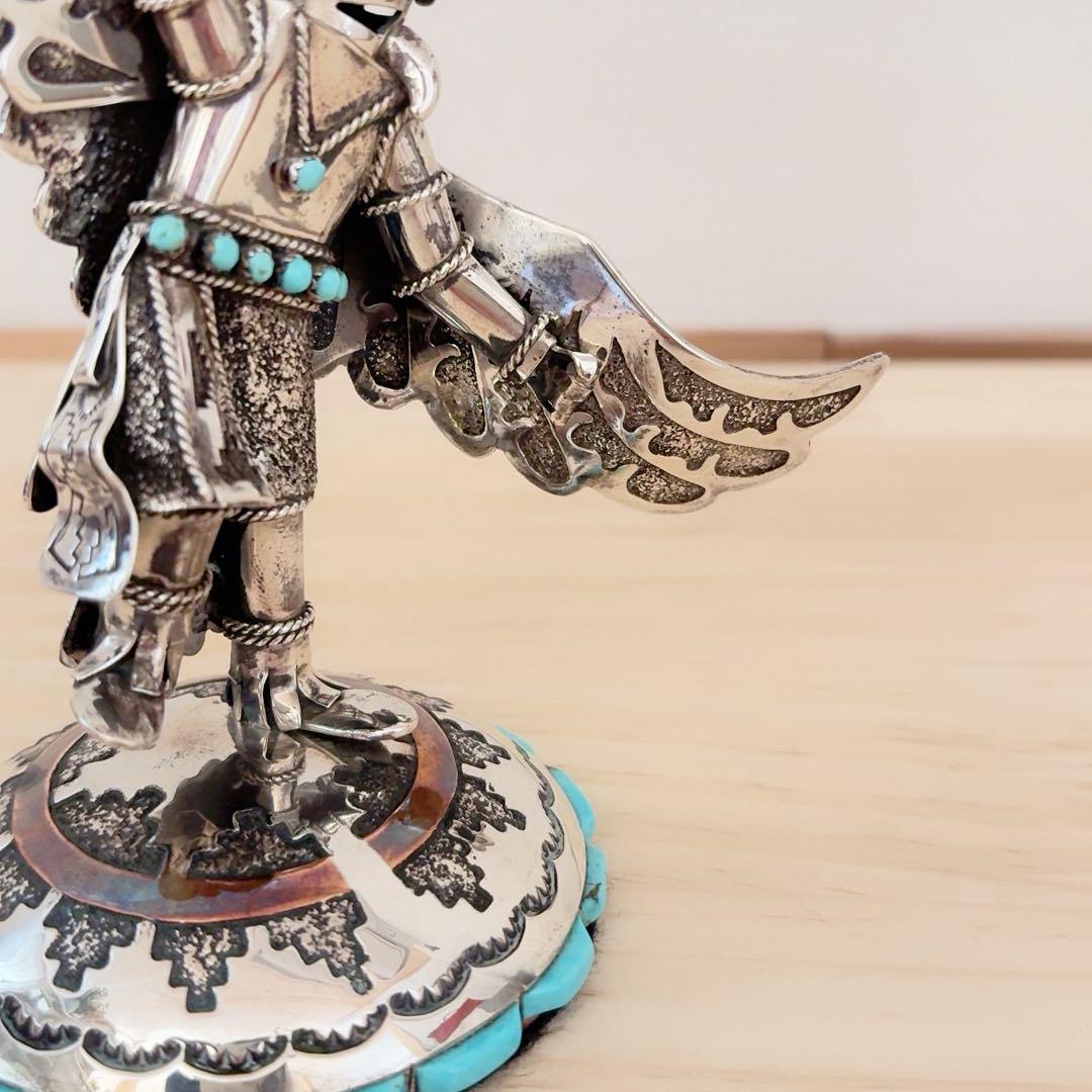 ナバホ族 スターリングシルバー カチナ イーグルダンサー シルバーターコイズ彫刻