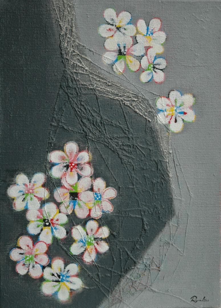 絵画 インテリア 絵 額付(黒) 油絵 F4-090516 花 梅