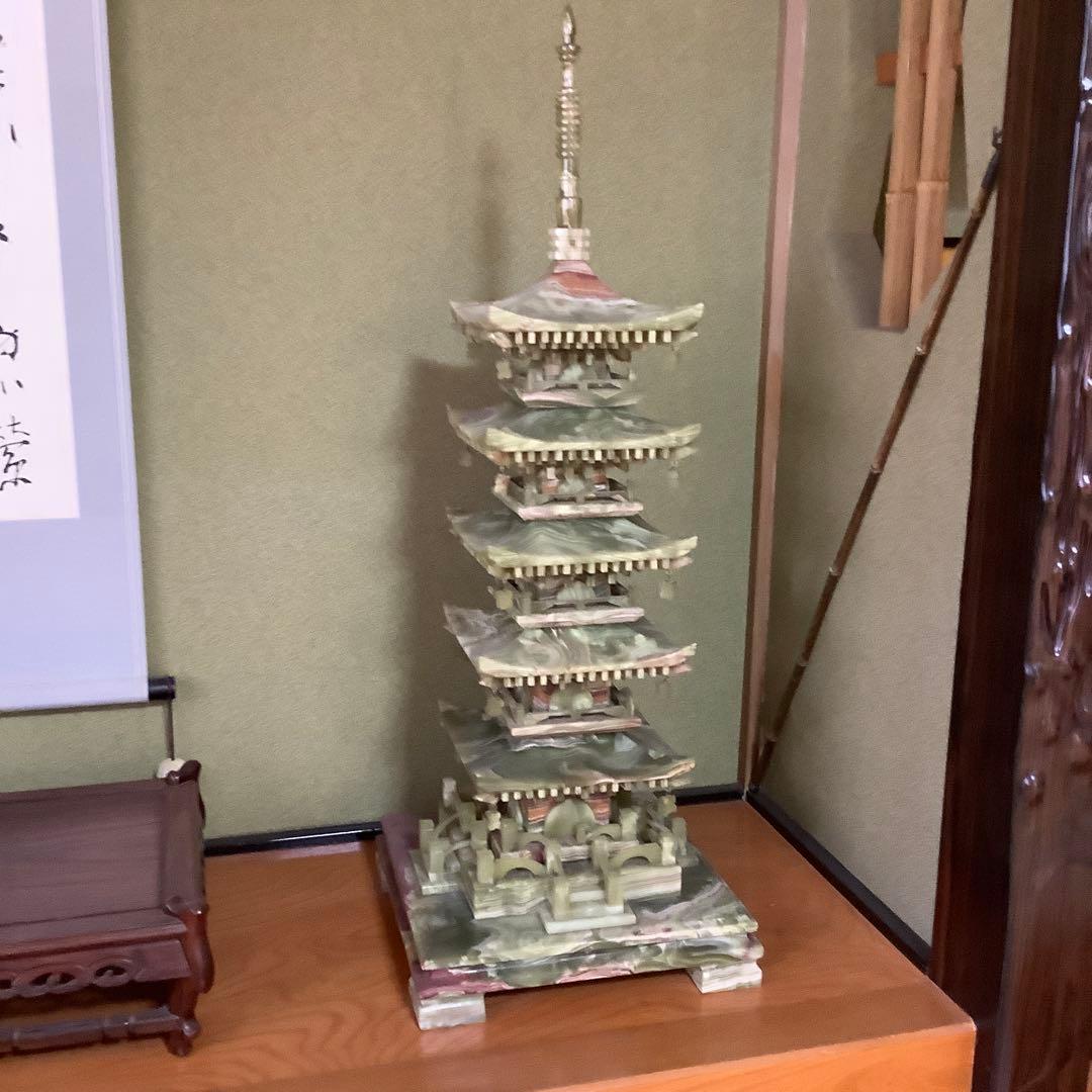 翡翠製 五重塔置物 高さ約97cm