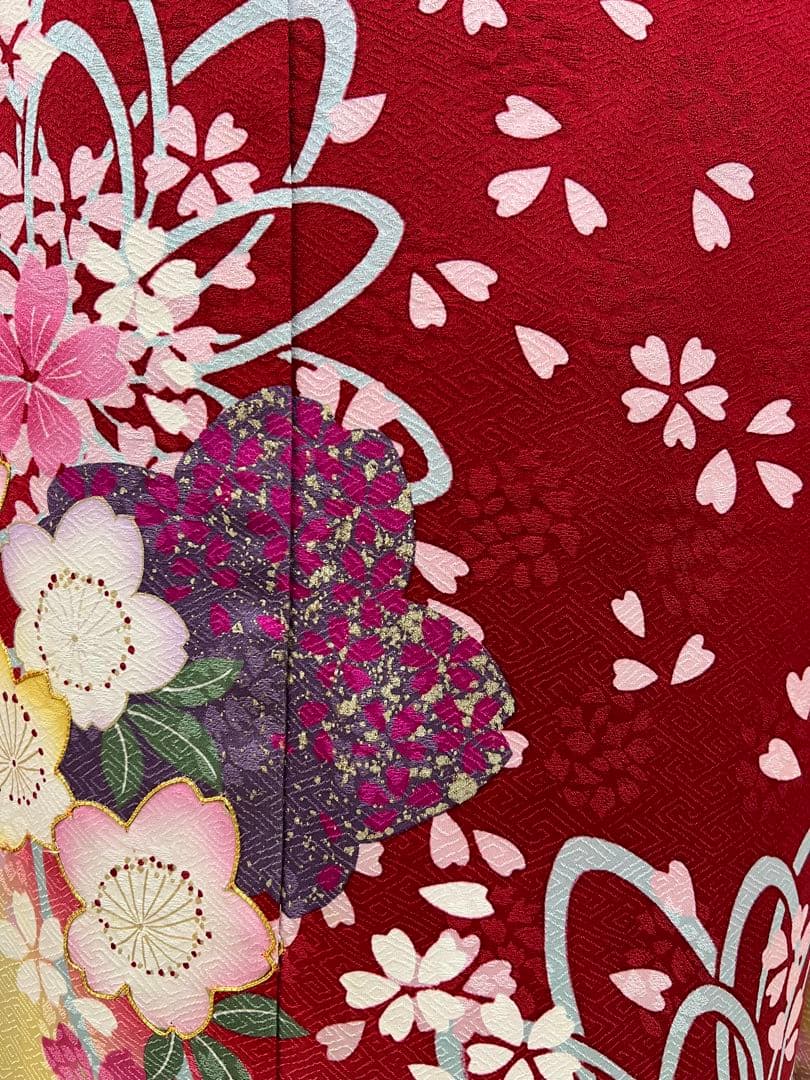 振り袖　フルセット　金彩加工　刺繍入り　長襦袢付　成人式　赤　641