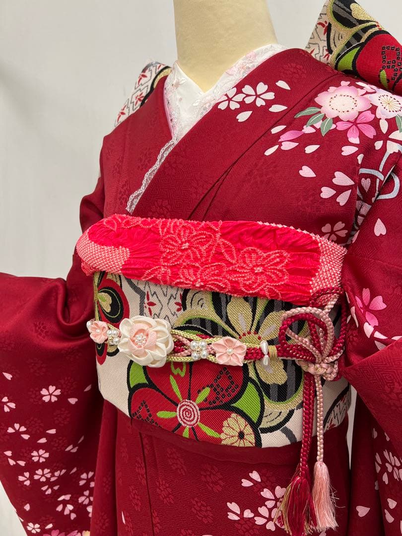 振り袖　フルセット　金彩加工　刺繍入り　長襦袢付　成人式　赤　641