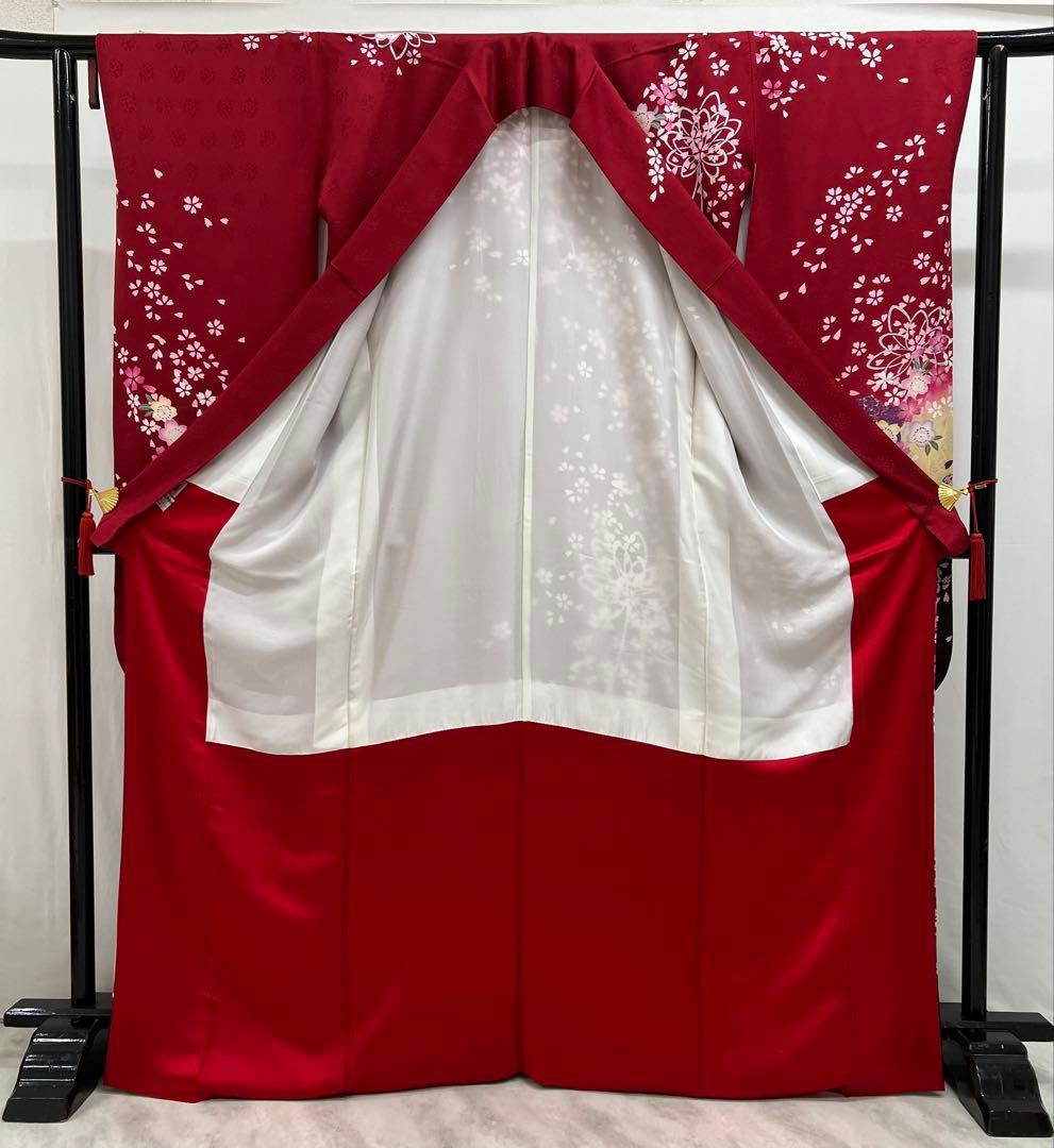 振り袖　フルセット　金彩加工　刺繍入り　長襦袢付　成人式　赤　641