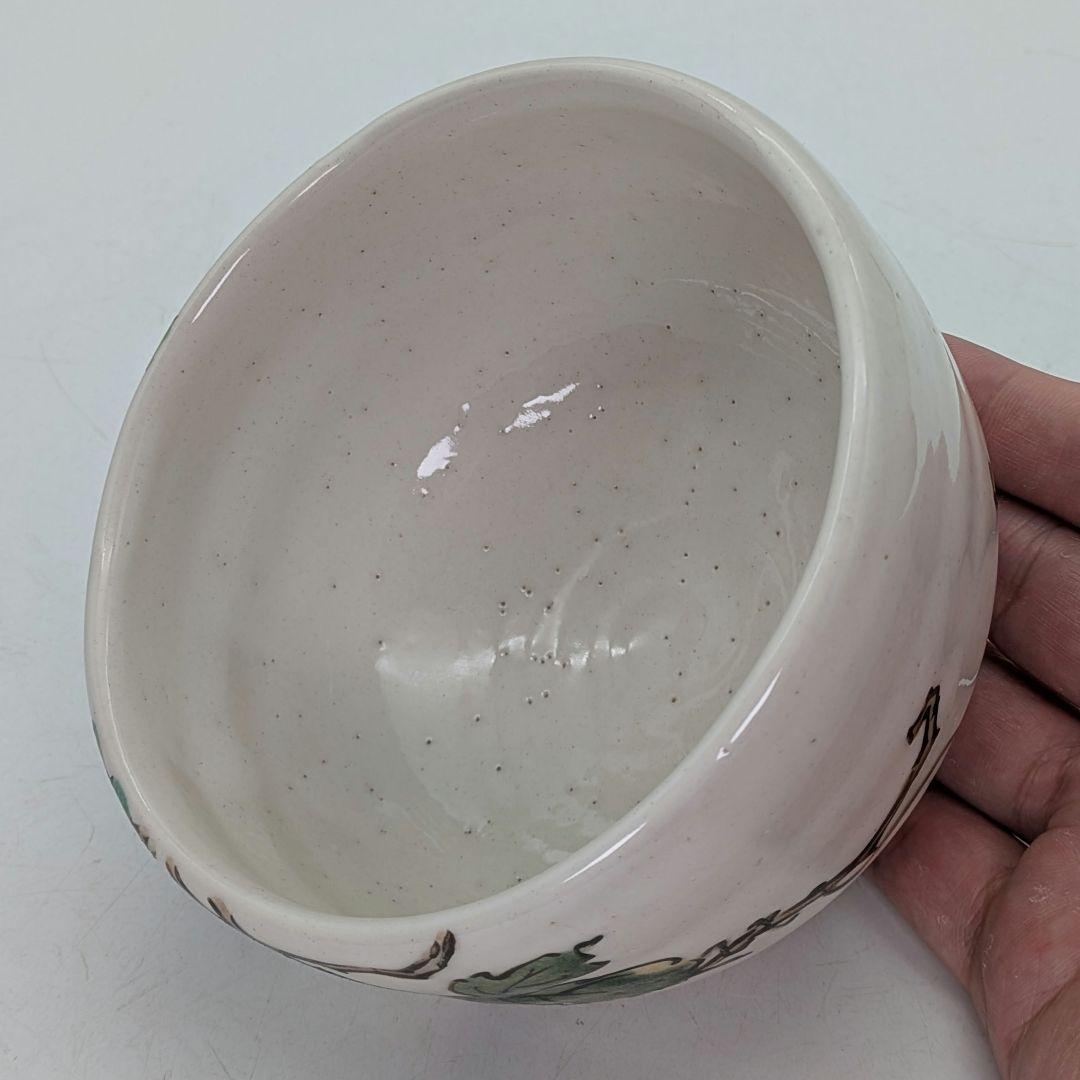 力石俊二 色絵葡萄文茶盌 共箱栞 益子焼 抹茶碗 抹茶茶碗 茶道具 茶器 食器