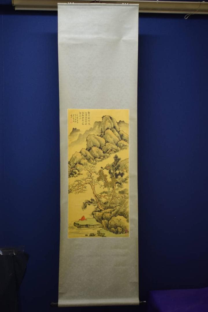 真作/鶴潤/秋江幽釣図/山水釣人物図/布袋屋掛軸HE-112