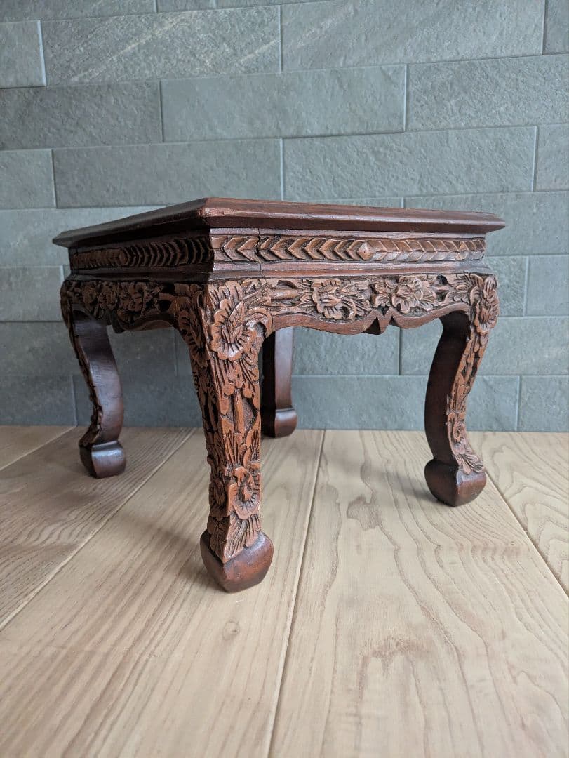 花台 木製 彫刻 飾り台 アンティーク調 アジアン家具　猫脚