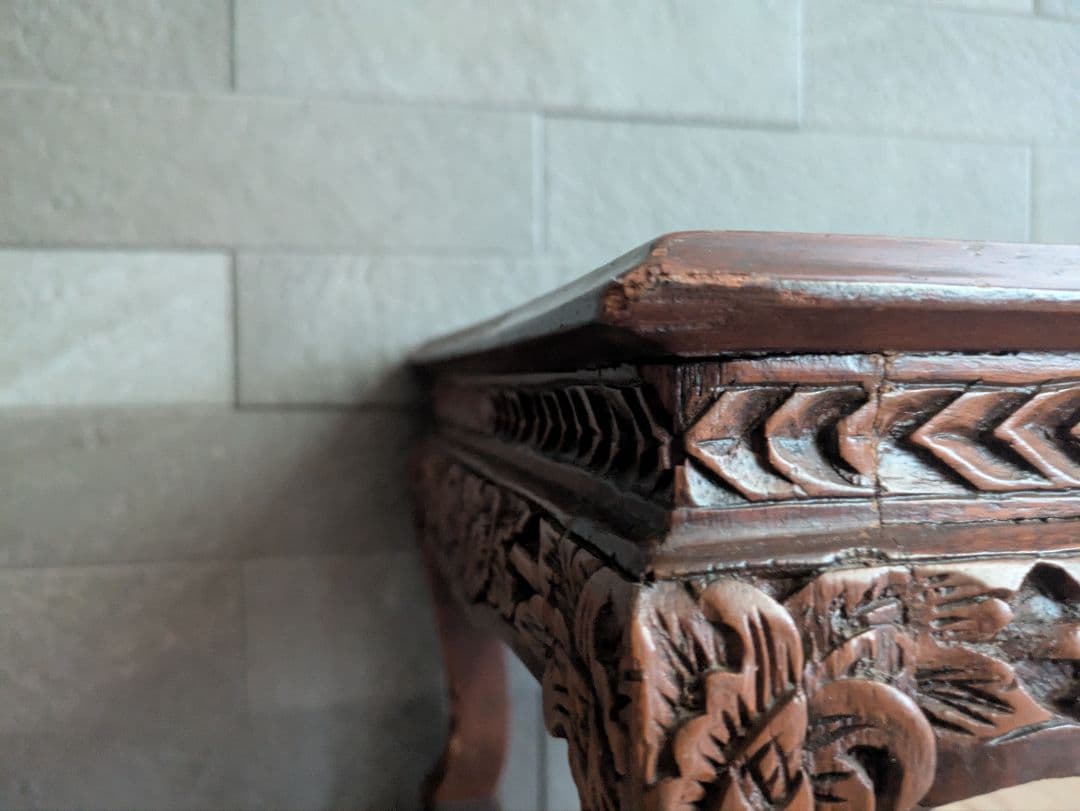 花台 木製 彫刻 飾り台 アンティーク調 アジアン家具　猫脚