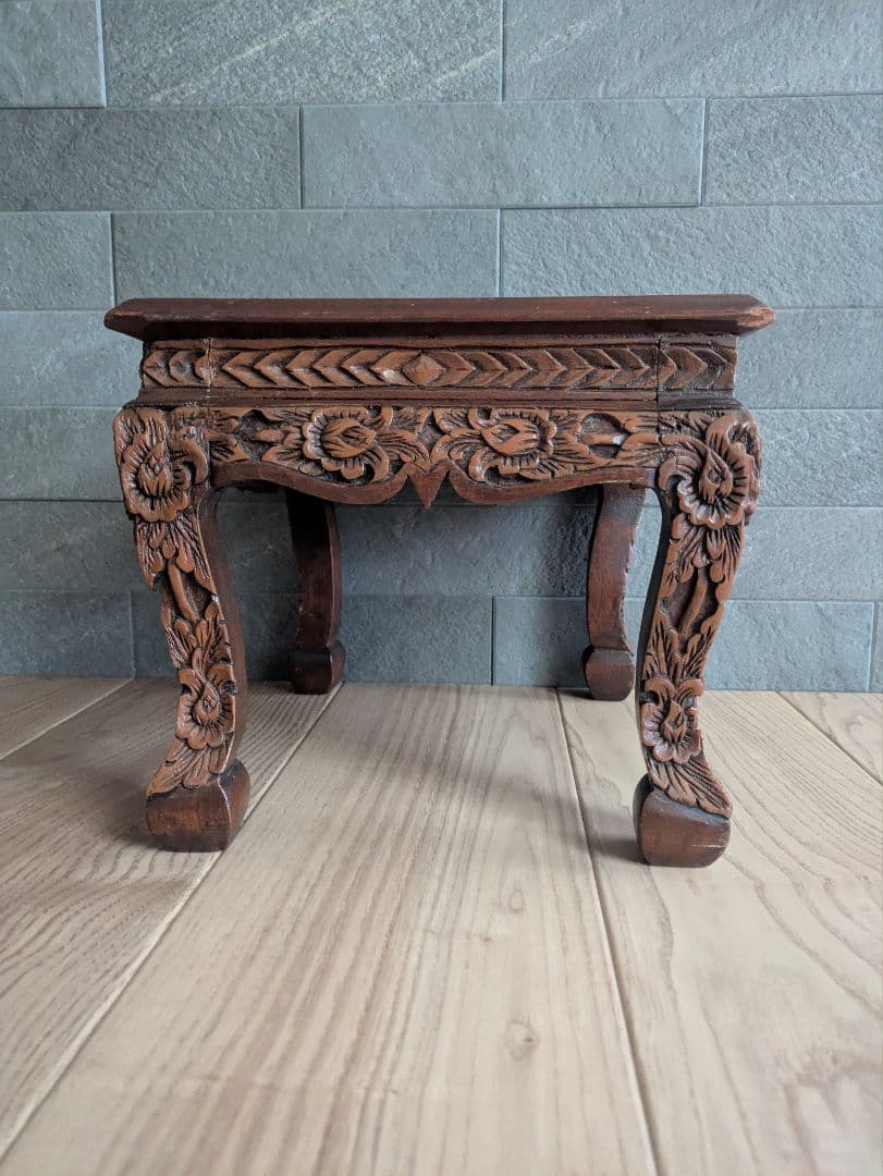 花台 木製 彫刻 飾り台 アンティーク調 アジアン家具　猫脚