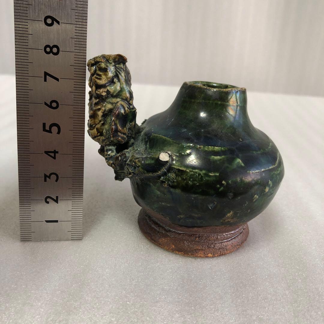 フクロウ 古織部焼 古美術 工芸品 花器 高さ約8cm 置物 インテリア