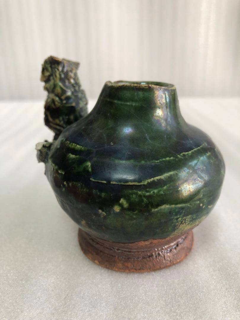 フクロウ 古織部焼 古美術 工芸品 花器 高さ約8cm 置物 インテリア