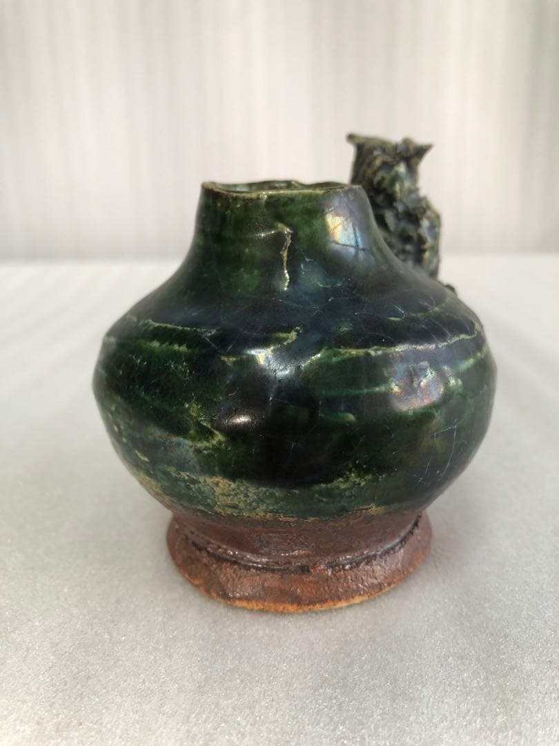 フクロウ 古織部焼 古美術 工芸品 花器 高さ約8cm 置物 インテリア