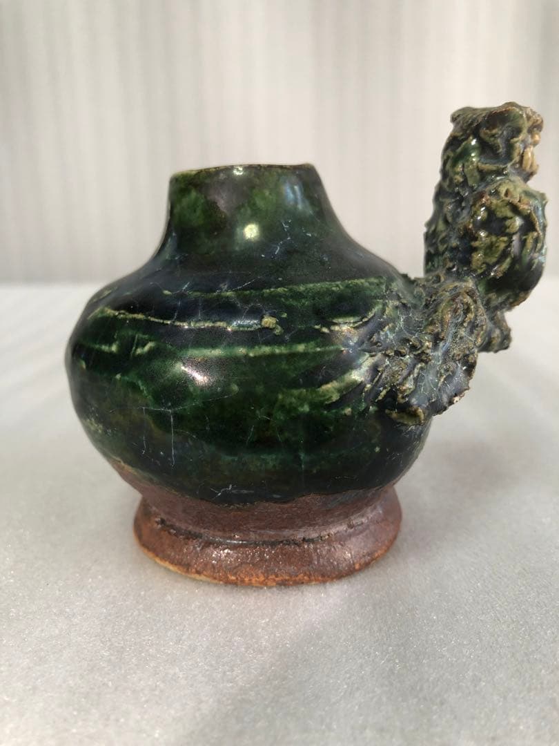 フクロウ 古織部焼 古美術 工芸品 花器 高さ約8cm 置物 インテリア