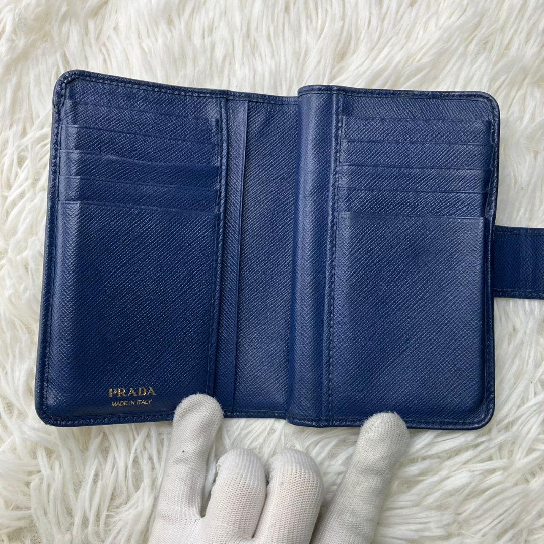 PRADA プラダ 二つ折り財布 ネイビー ゴールドロゴ