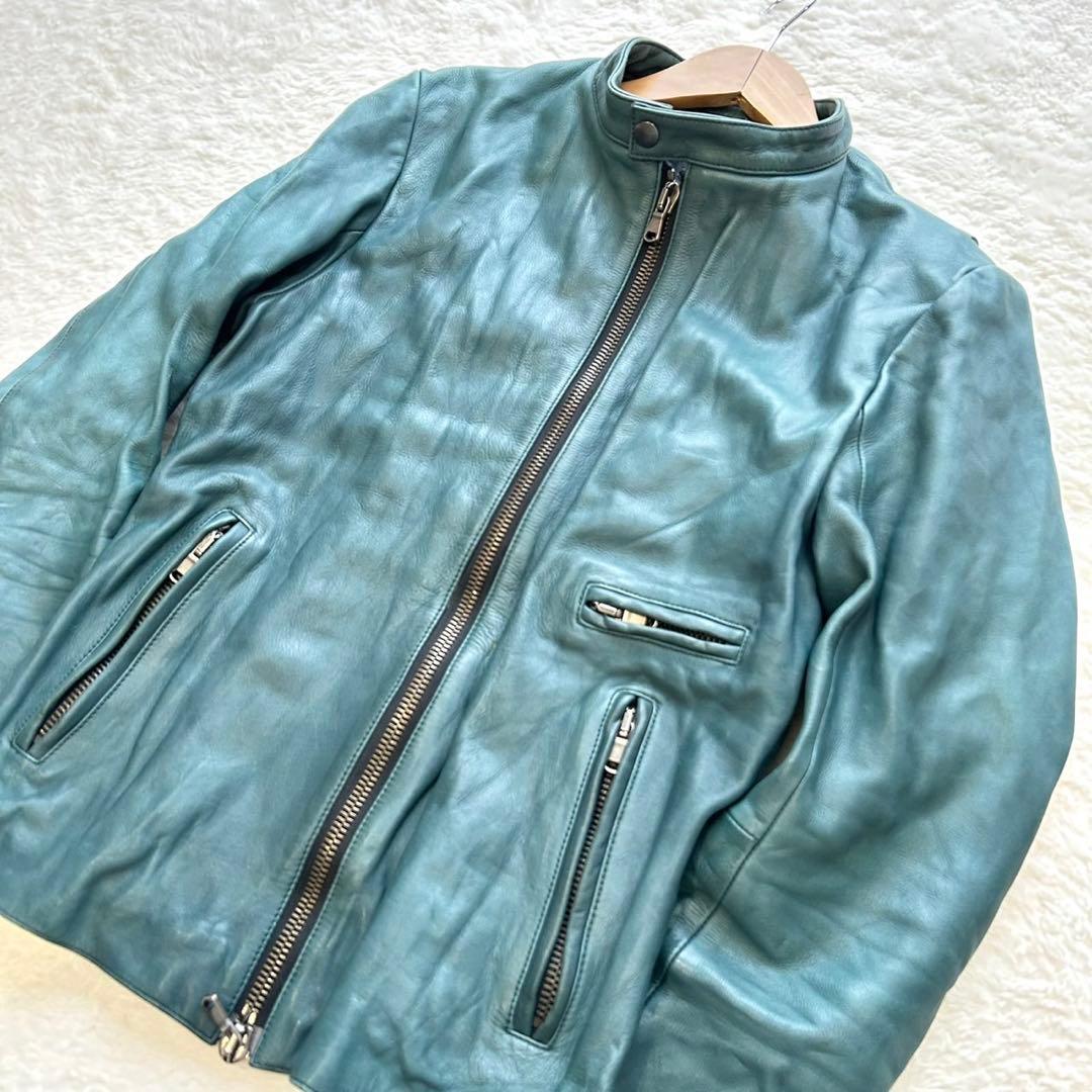 【希少】SHELLAC カウレザー シングルライダース y2k ブルー 46