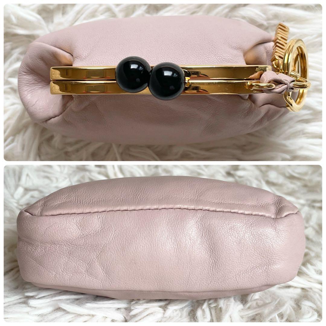 希少 美品 miumiu レザー がま口 ケース フロスティピンク