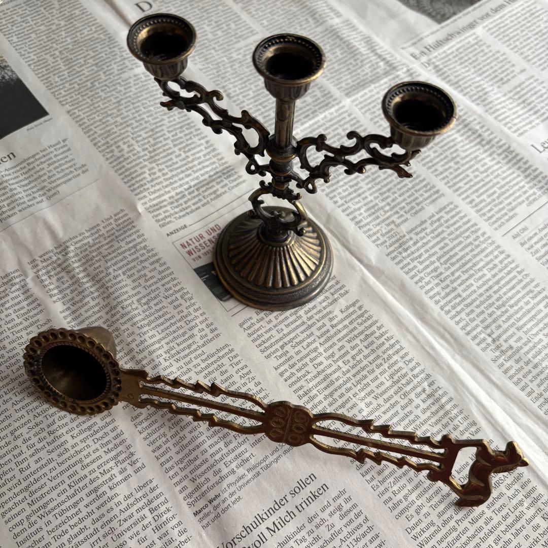 【イギリス】ヴィンテージ キャンドルホルダー ブロンズ ゴールド3灯 ブラス