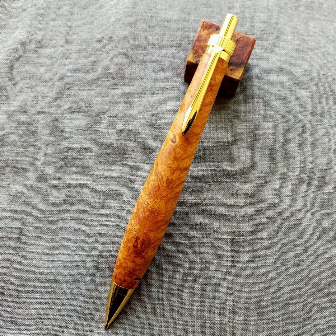 ハンドメイド　木軸シャープぺン　極上　花梨瘤　0.5mm　天然木　ゴールド