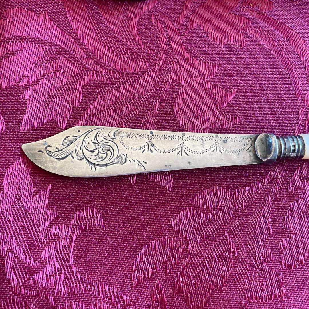 英国アンティーク　銀ナイフ＆フォーク　マザーオブパール　ERNS刻印