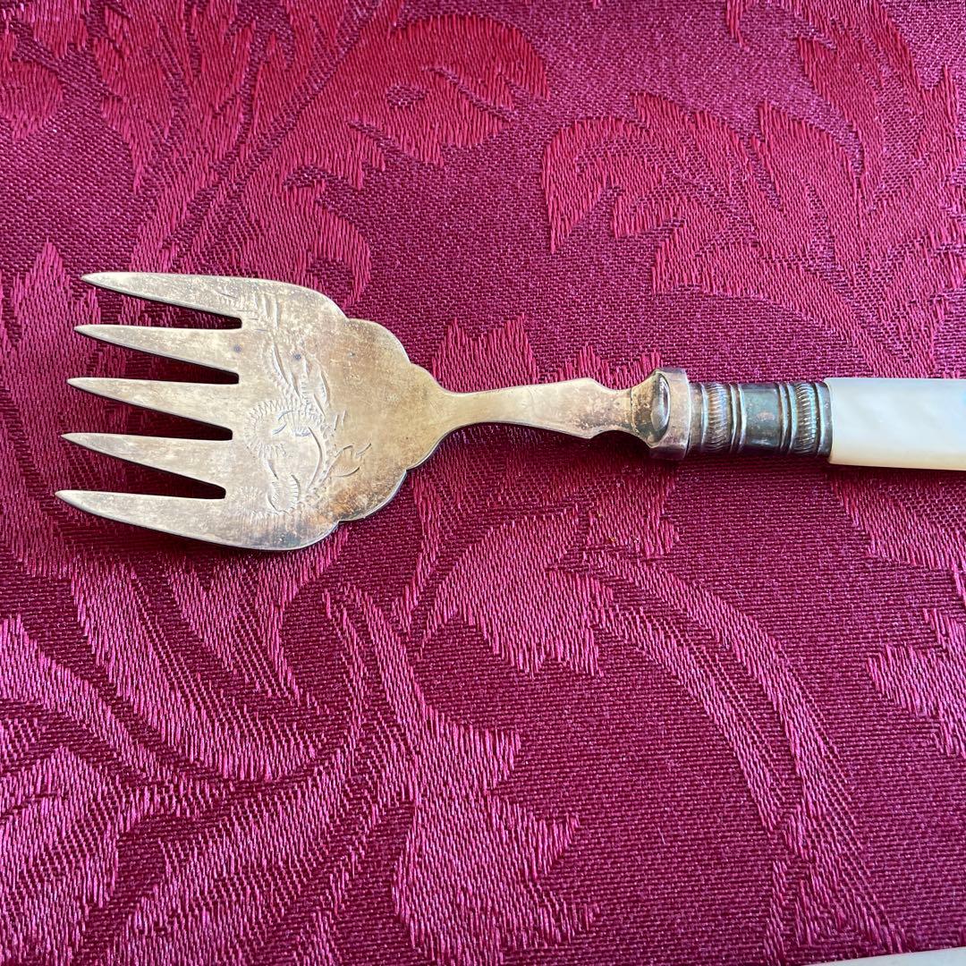 英国アンティーク　銀ナイフ＆フォーク　マザーオブパール　ERNS刻印