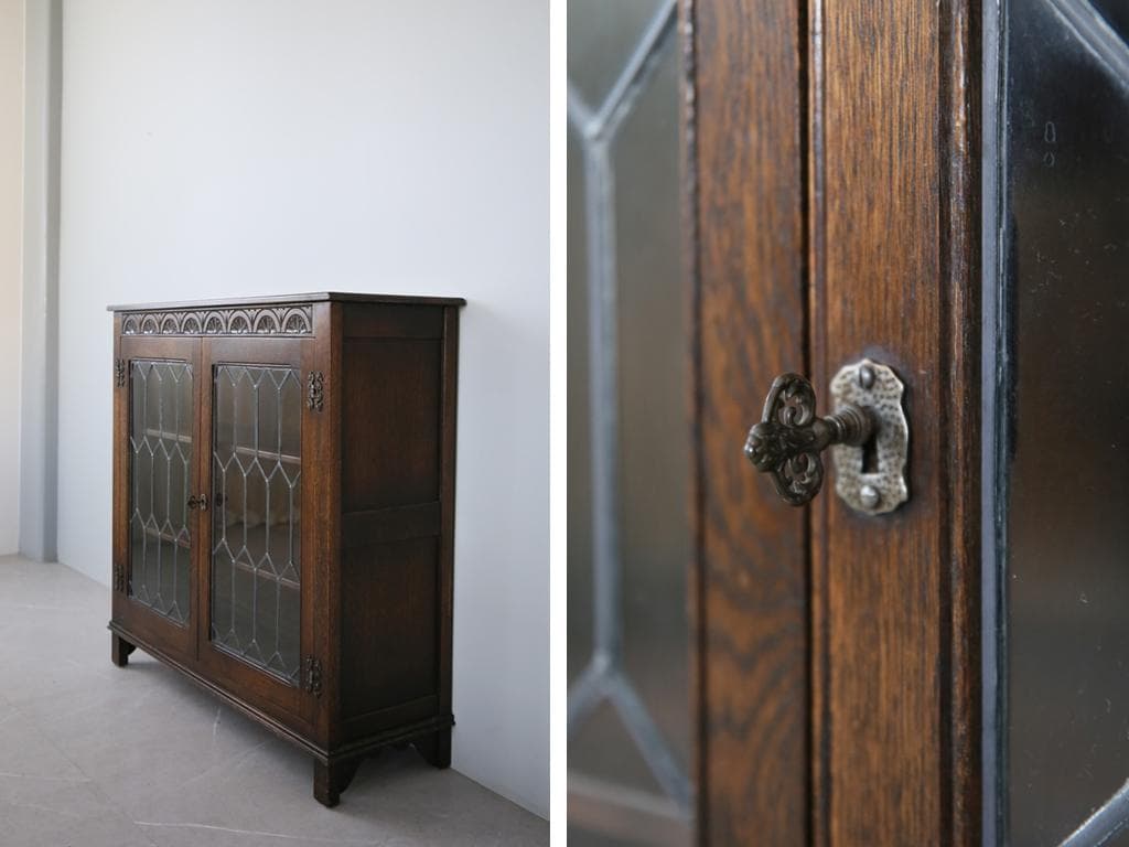 英国アンティークJC製ブックケースキャビネット/本棚/食器棚/飾り棚(91-55