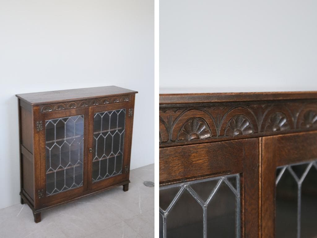 英国アンティークJC製ブックケースキャビネット/本棚/食器棚/飾り棚(91-55