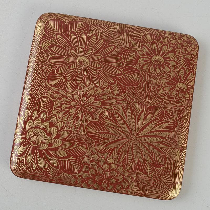 ゆりる　輪島塗　沈金蒔絵　菊彫文　手提四段重箱　共箱　M　R9137H