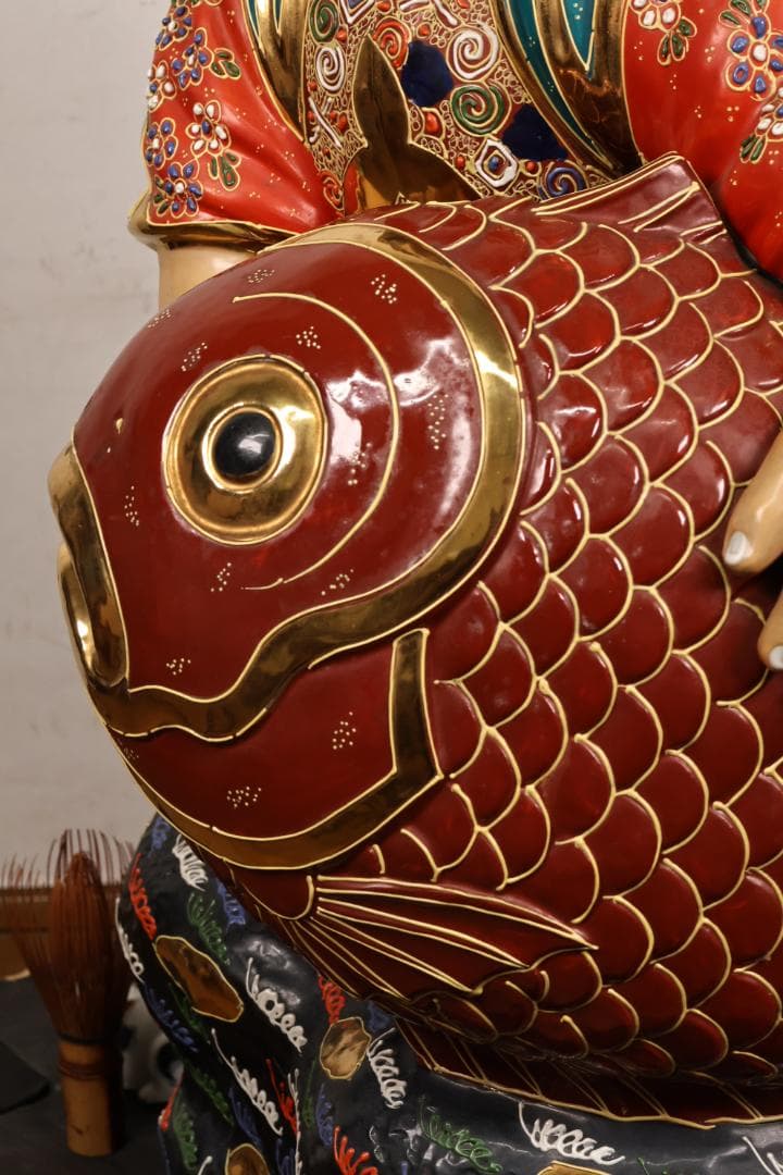 九谷焼　峰光 銘　色絵金彩　恵比寿像　七福神　置物　高さ約62cm　BK125