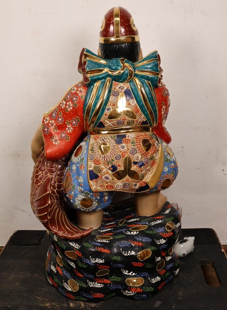 九谷焼　峰光 銘　色絵金彩　恵比寿像　七福神　置物　高さ約62cm　BK125