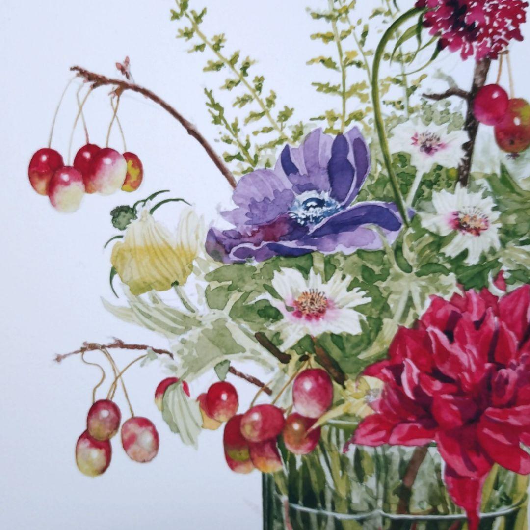 版画 額装品 柘植彩子 花の水彩画 ジクレー 限定 木製フレーム付 ボタニカル